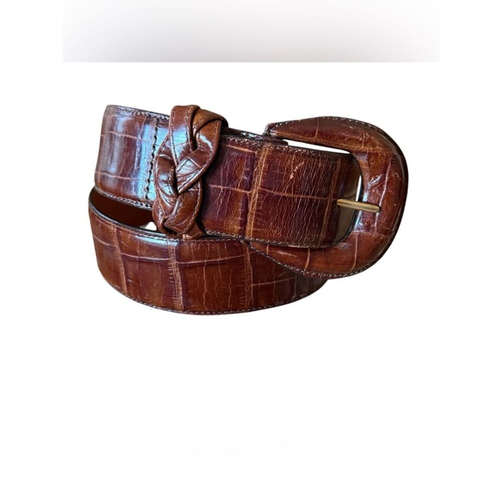 Brighton Embossed Calfskin Leather With Croc Print Texture Pattern Brown Medium